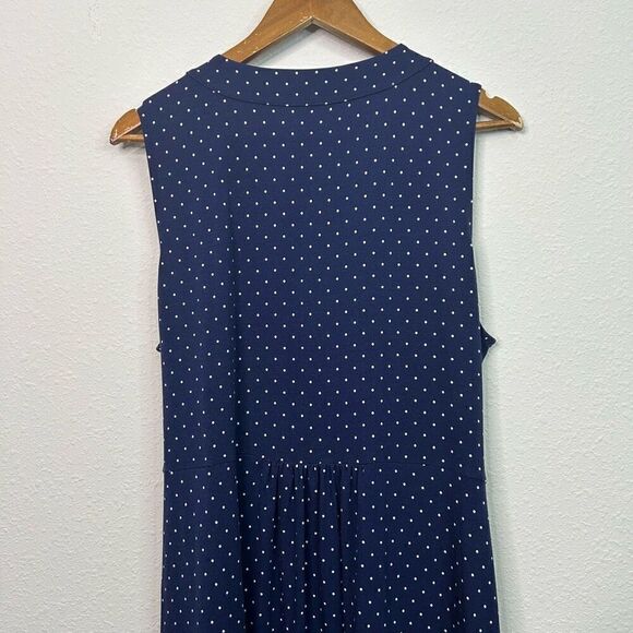 Land’s End Women’s Faux Wrap Blue Polka Dot Sleeveless Maxi Dress Size XL - Picture 9 of 13